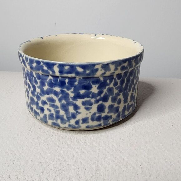 Vintage Spongeware Crock Blue Colored stamped Pottery Heritage Pottery Stoneware